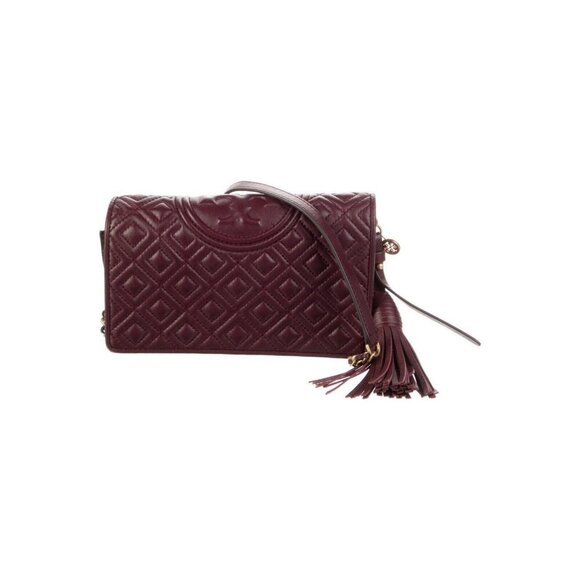 Tory Burch Fleming Quilted Leather Small Crossbody Bag Wallet - Claret - Picture 1 of 15